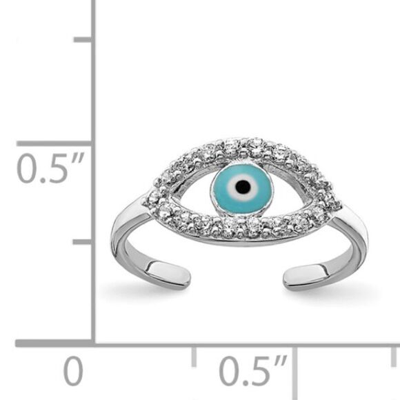 Enameled Eye Design Sterling Silver Toe Ring with CZ Stone - Picture 4 of 6